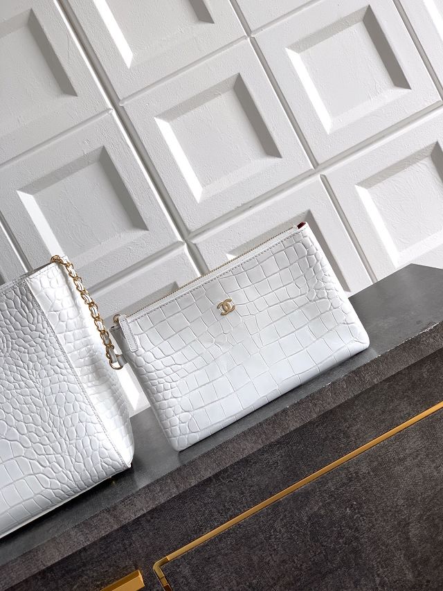 CC original crocodile calfskin small tote bag AS6243 white