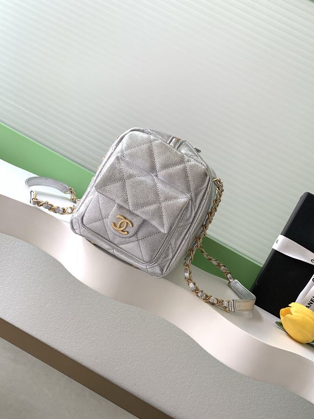 CC original grained calfskin medium bowling bag AS5792 silver