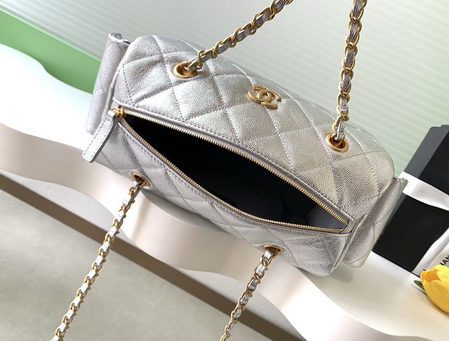 CC original grained calfskin medium bowling bag AS5792 silver