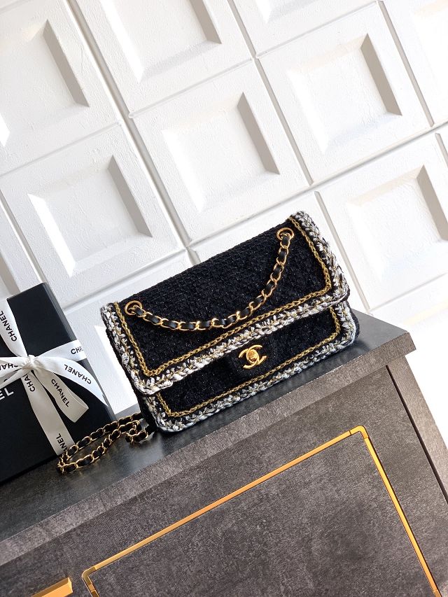 CC original tweed medium flap bag A01112 black