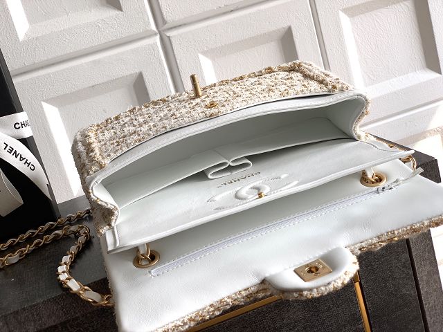 CC original tweed medium flap bag A01112 white
