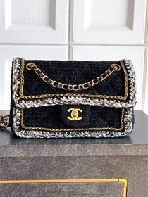 CC original tweed small flap bag A01113 black