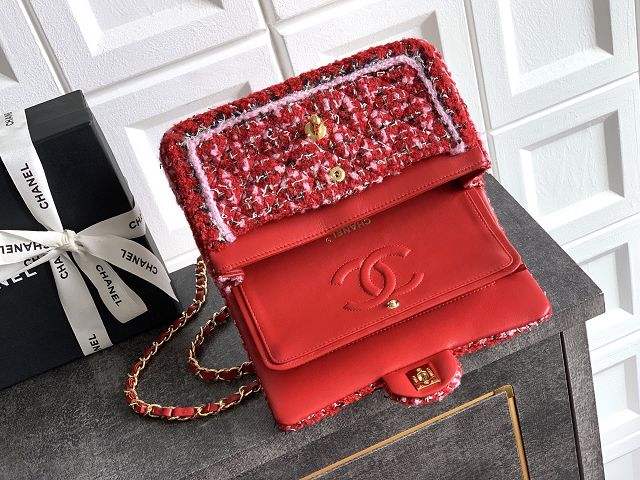 CC original tweed small flap bag A01113 red