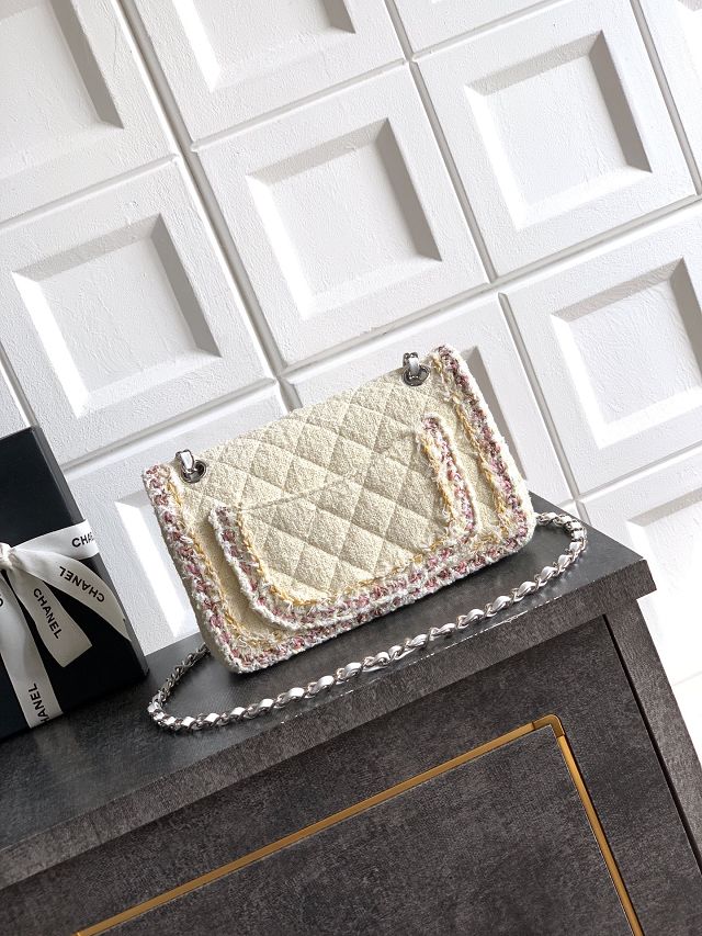 CC original tweed small flap bag A01113 white&pink