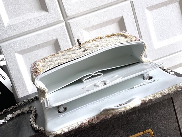 CC original tweed small flap bag A01113 white&pink