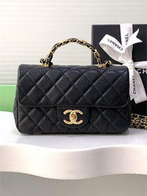 CC original grained calfskin small top handle flap bag AS5701 black