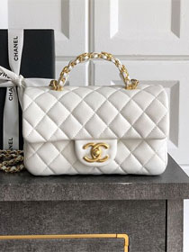 CC original grained calfskin small top handle flap bag AS5701 white