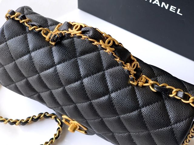 CC original grained calfskin top handle flap bag AS5702 black