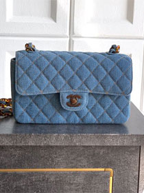CC original denim small flap bag A01113 blue