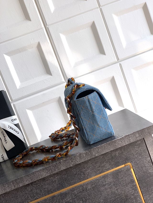 CC original denim small flap bag A01113 blue