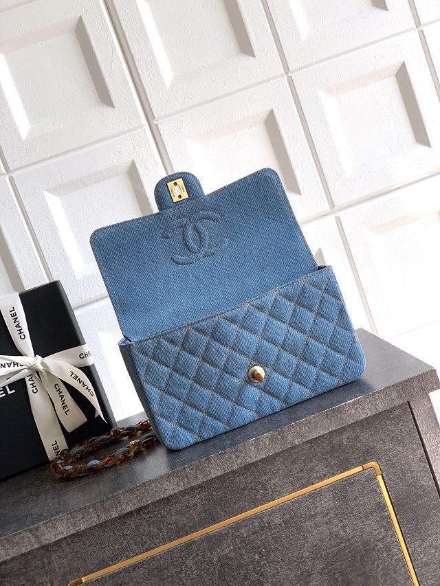 CC original denim small flap bag A01113 blue