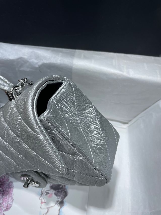 CC original grained calfskin top handle flap bag AS2431 silver