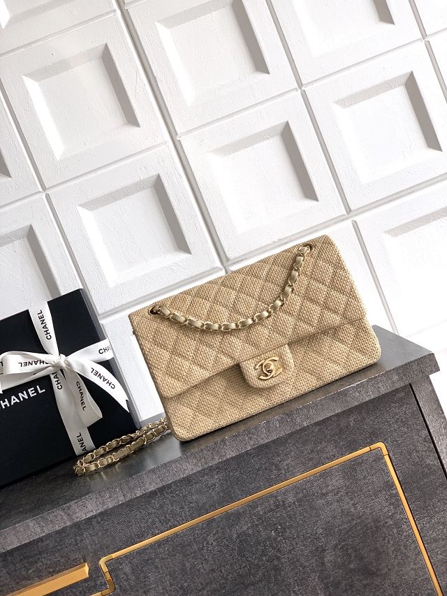 CC original straw medium flap bag A01112 apricot