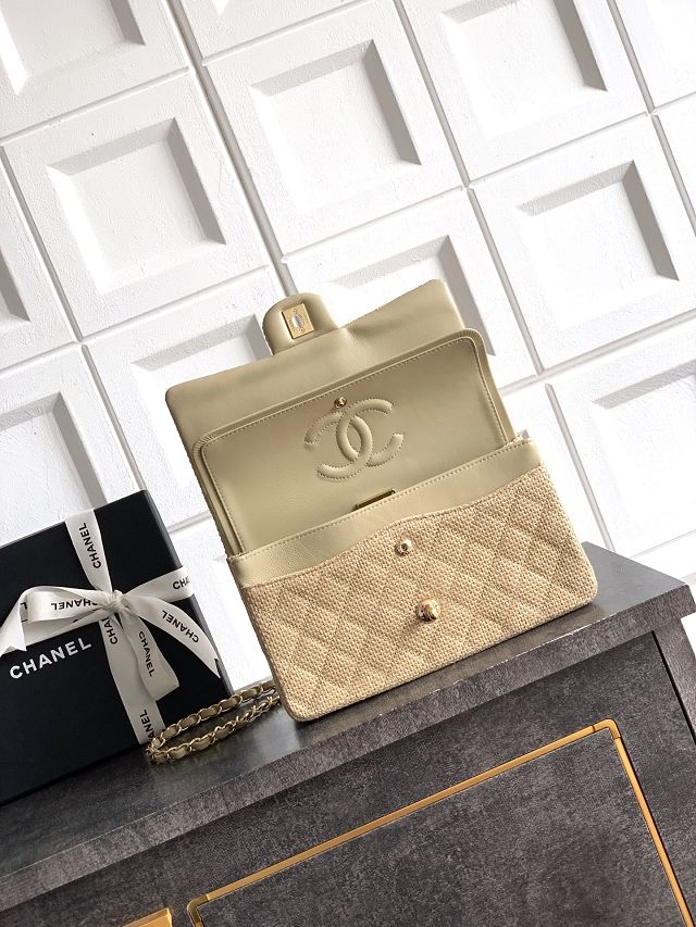 CC original straw medium flap bag A01112 apricot