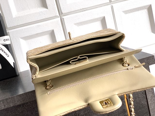 CC original straw medium flap bag A01112 apricot