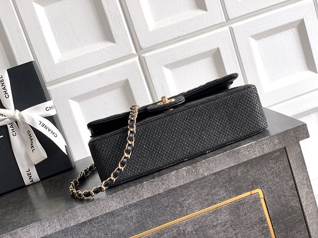 CC original straw medium flap bag A01112 black