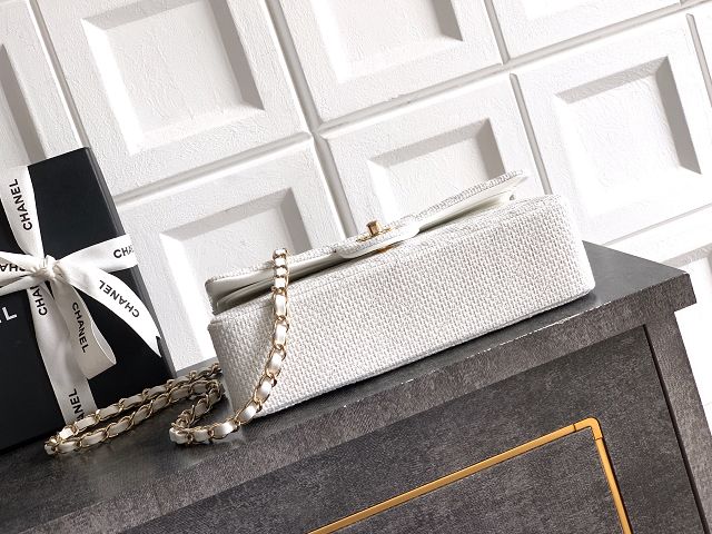 CC original straw medium flap bag A01112 white