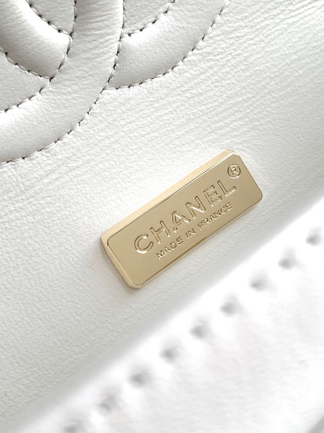 CC original straw medium flap bag A01112 white