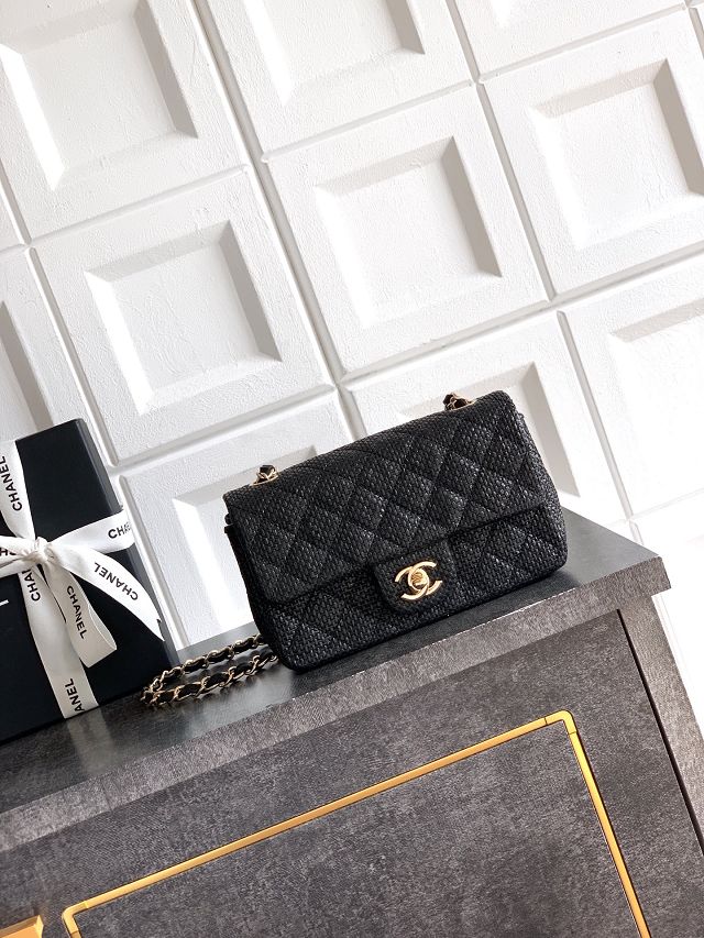 CC original straw mini flap bag A69900 black