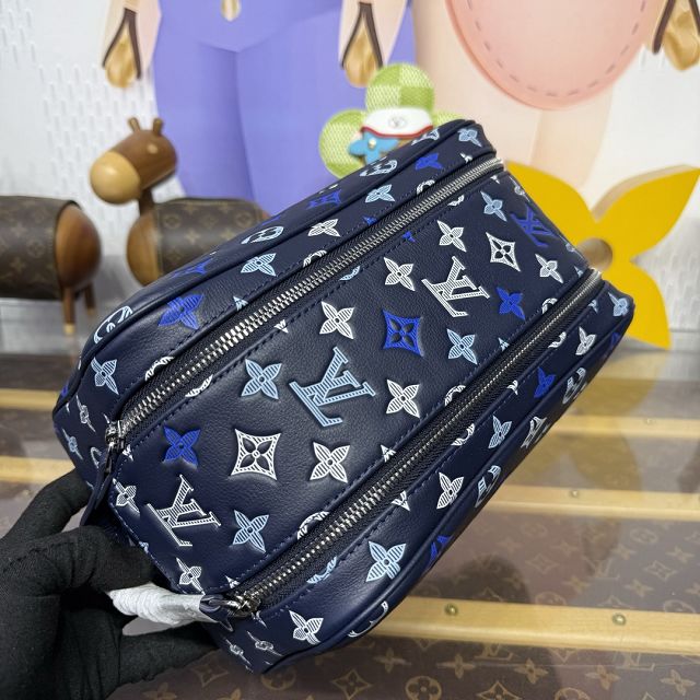 Louis vuitton original calfskin locker dopp kit M11497 blue