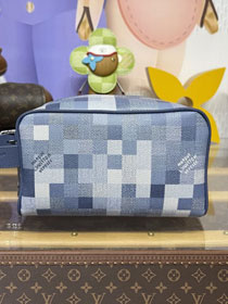 Louis vuitton original denim small locker dopp kit M28845 blue
