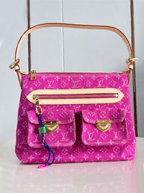 Louis vuitton original denim baggy bag M28266 fuchsia 
