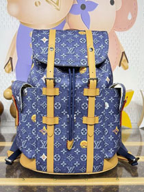 Louis vuitton original monogram denim christopher backpack MM M27554 blue