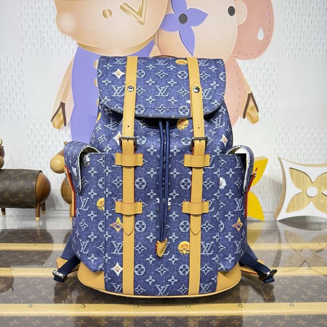Louis vuitton original monogram denim christopher backpack MM M27554 blue