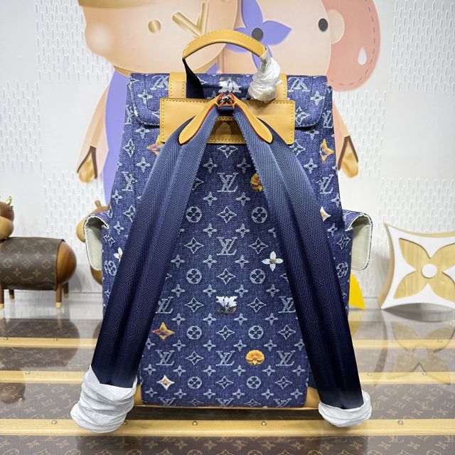 Louis vuitton original monogram denim christopher backpack MM M27554 blue