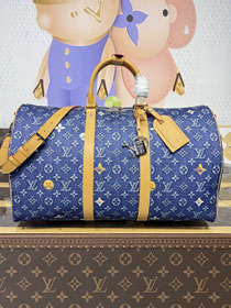 Louis vuitton original monogram denim keepall 50 M27781 blue