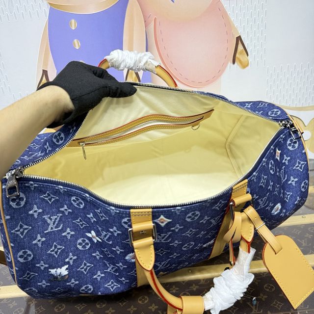 Louis vuitton original monogram denim keepall 50 M27781 blue