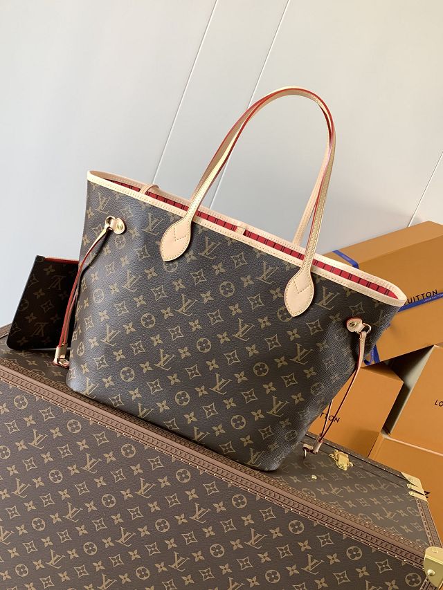 New Louis vuitton original monogram canvas neverfull mm M46987 red