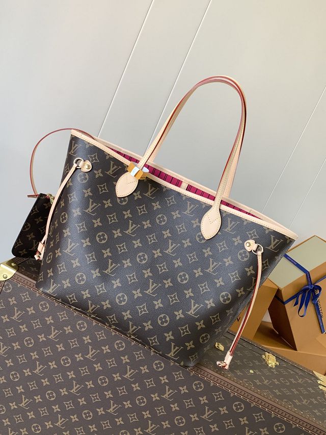 New Louis vuitton original monogram canvas neverfull mm M46987 rose red