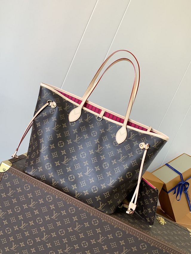 New Louis vuitton original monogram canvas neverfull mm M46987 rose red