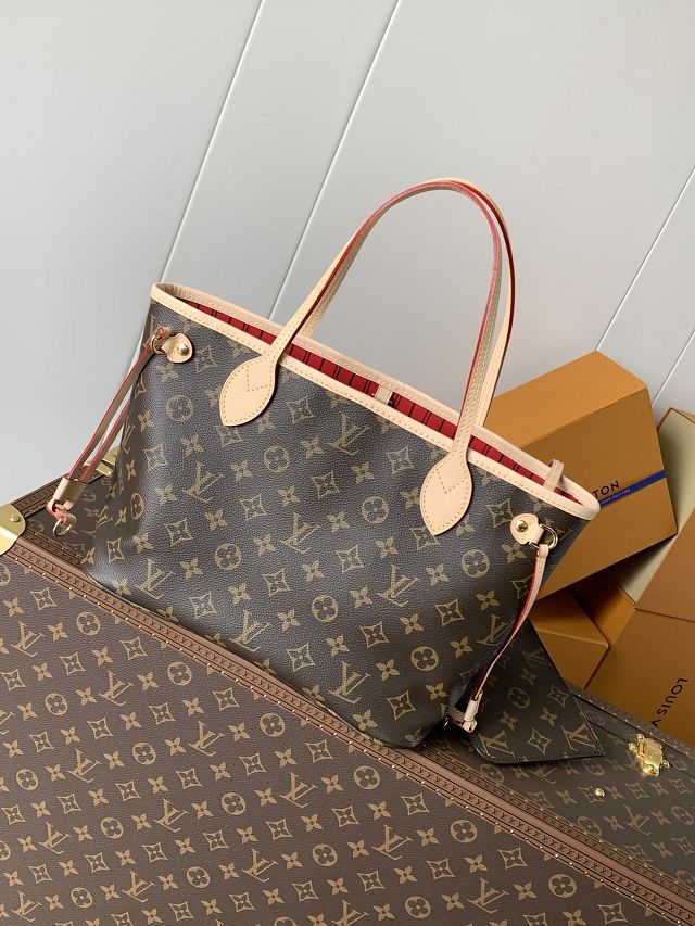 New Louis vuitton original monogram canvas neverfull pm M41000 red