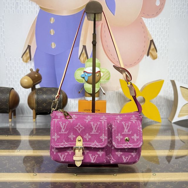 Louis vuitton original denim pochette accessoire cargo M27602 pink