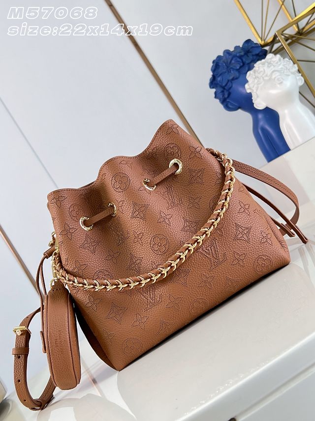 Louis vuitton original mahina leather bella bucket bag M27378 brown