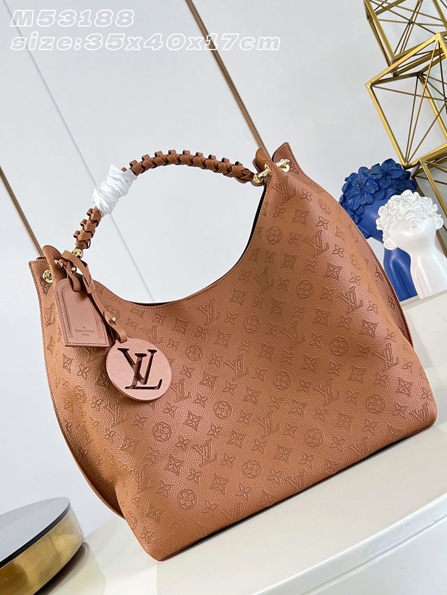 Louis vuitton original mahina leather carmel hobo bag M27446 brown