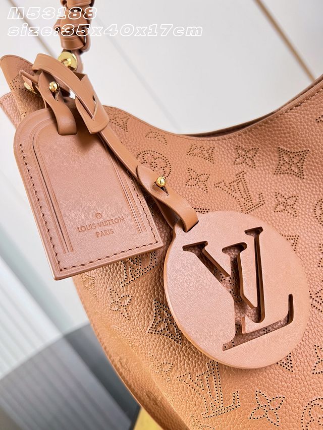 Louis vuitton original mahina leather carmel hobo bag M27446 brown