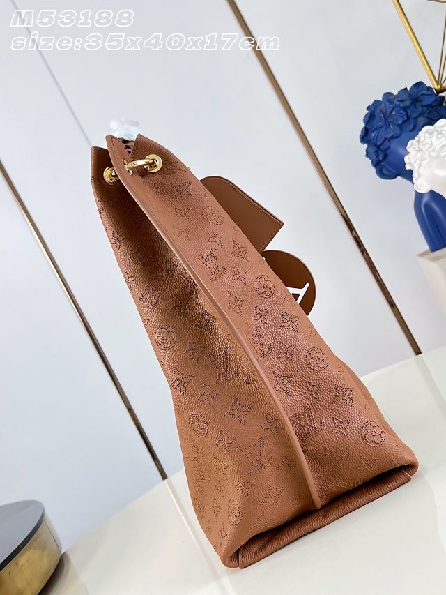 Louis vuitton original mahina leather carmel hobo bag M27446 brown