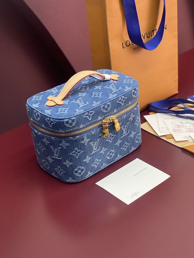Louis vuitton original denim mini nice cosmetic case M27946 blue