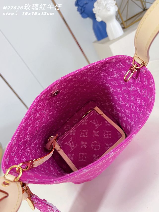 Louis vuitton original denim all in BB handbag M27626 fuchsia