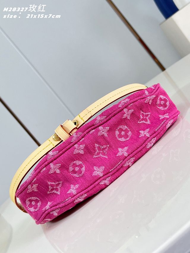 Louis vuitton original denim pochette valley handbag M28327 fuchsia