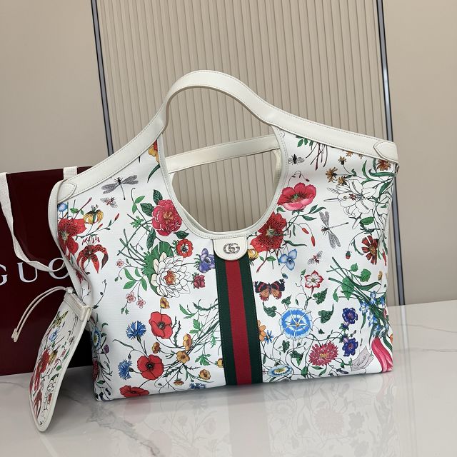 GG original fabric giglio large tote bag 853971 white