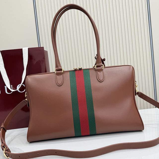 GG original calfskin borsetto large boston bag 866734 brown