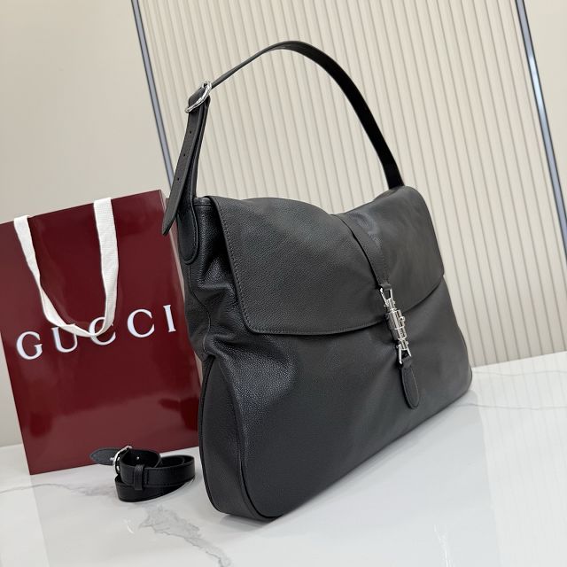 GG original calfskin jackie flap large crossbody bag A005ZI black