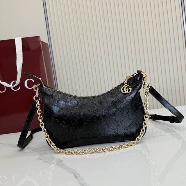 GG original calfskin lady lunetta chain small shoulder bag A0034B black
