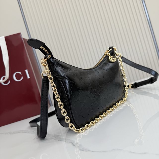 GG original calfskin lady lunetta chain small shoulder bag A0034B black