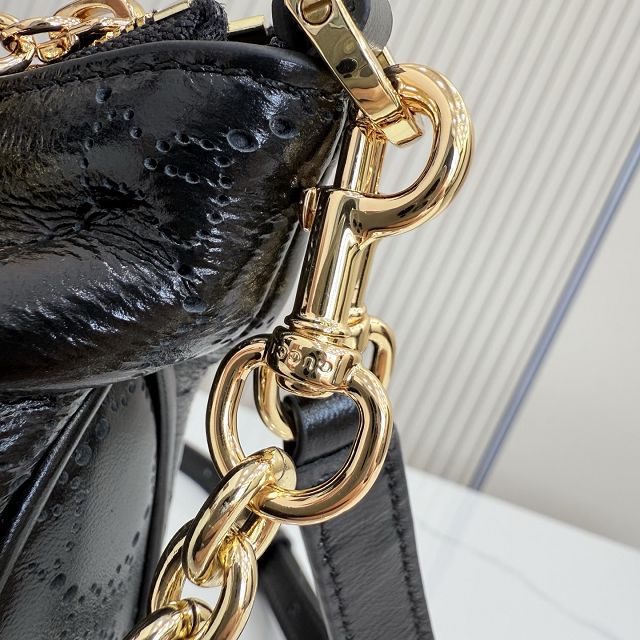GG original calfskin lady lunetta chain small shoulder bag A0034B black