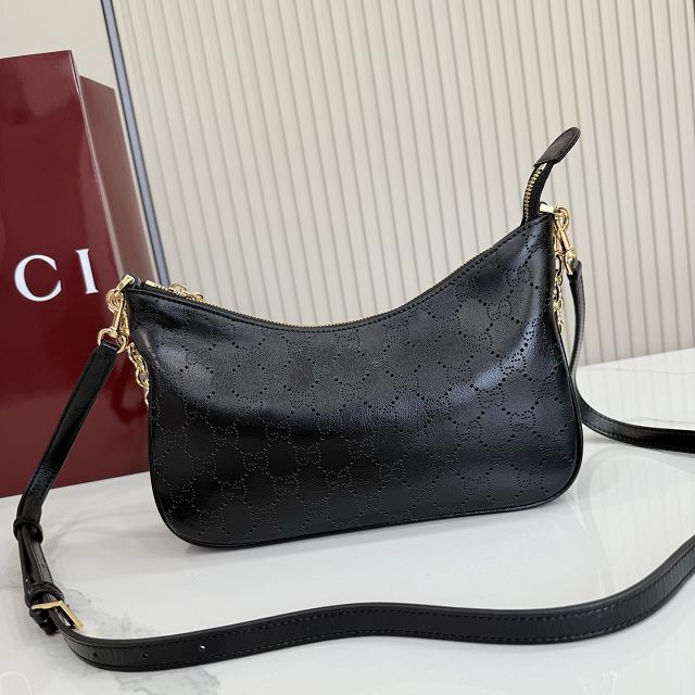 GG original calfskin lady lunetta chain small shoulder bag A0034B black